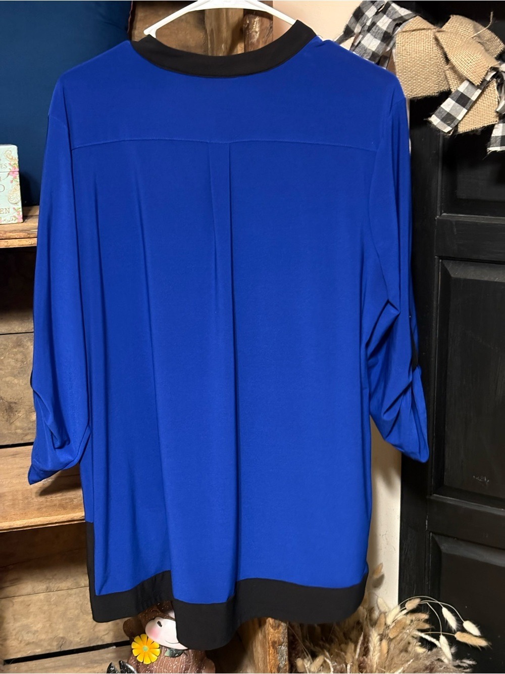 Kim Rogers Royal Blue & Black Zip Blouse XL Business Casual Office Chic - Picture 8 of 8